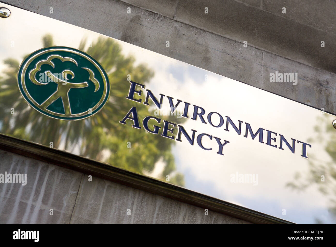 Brass sign for the Environment Agency Leeds West Yorkshire England UK Stock Photo