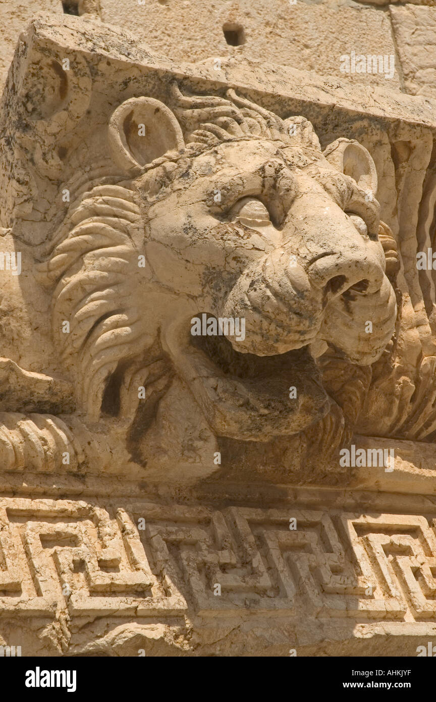 Lebanon Baalbek Temple Jupiter lion decoration Stock Photo