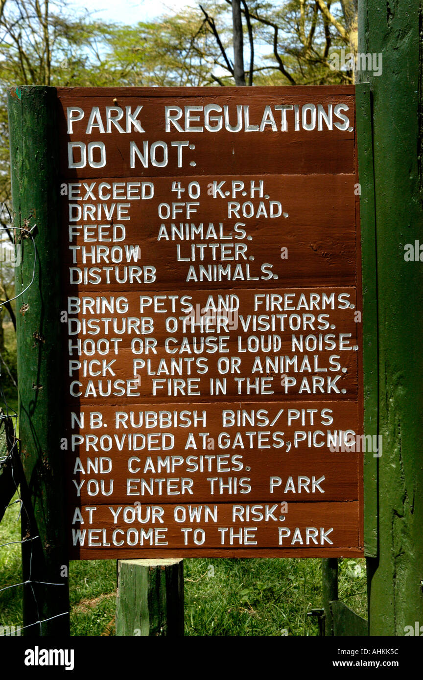 Africa Kenya Tanzania park regulations sign Stock Photo Alamy