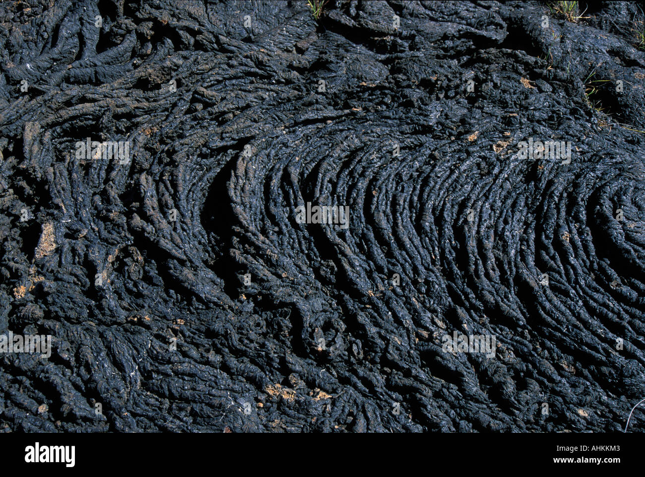Ecuador Galapagos Islands Close up view of pahoehoe lava flow in barren landscape at Punta Moreno on Isabela Island Stock Photo