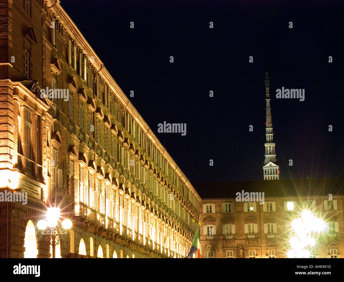 Italy Turin Piazza Castello At Night With Mole Antonelliana In The italy-turin-piazza-castello-at-night-with-mole-antonelliana-in-the