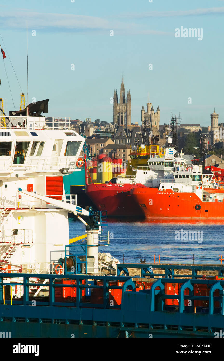 Aberdeen Harbour, Aberdeen, Scotland.  Supply boat entering the harbour. Stock Photo