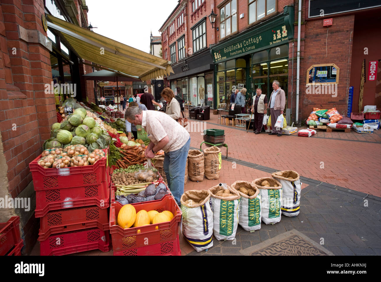 A Street market and fruit and vegetable store in Wrexham Flintshire north wales UK Stock Photo