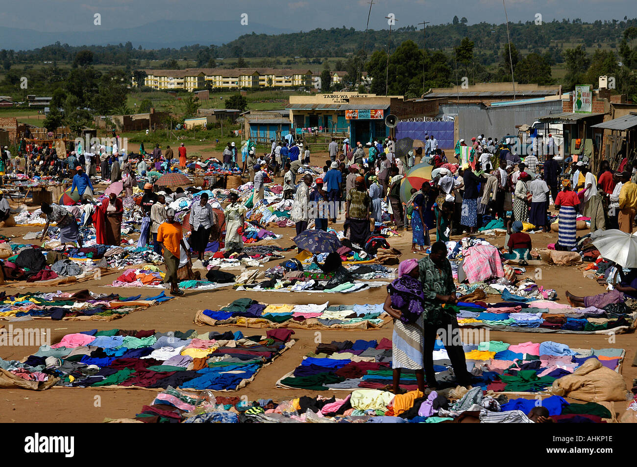 Kenya Tanzania frontier clothes attire dress market Stock Photo