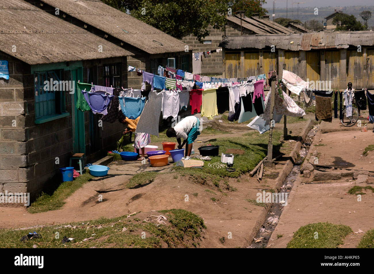 Africa Kenya Tanzania frontier border town house urban people Stock Photo