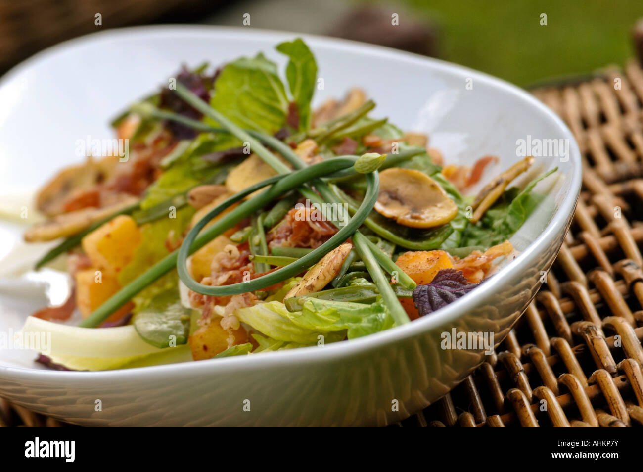 Spicy bacon and mushroom salad Stock Photo