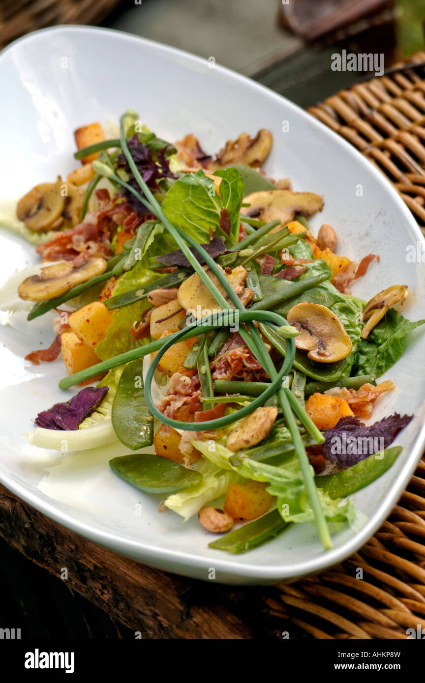 Spicy bacon and mushroom salad Stock Photo