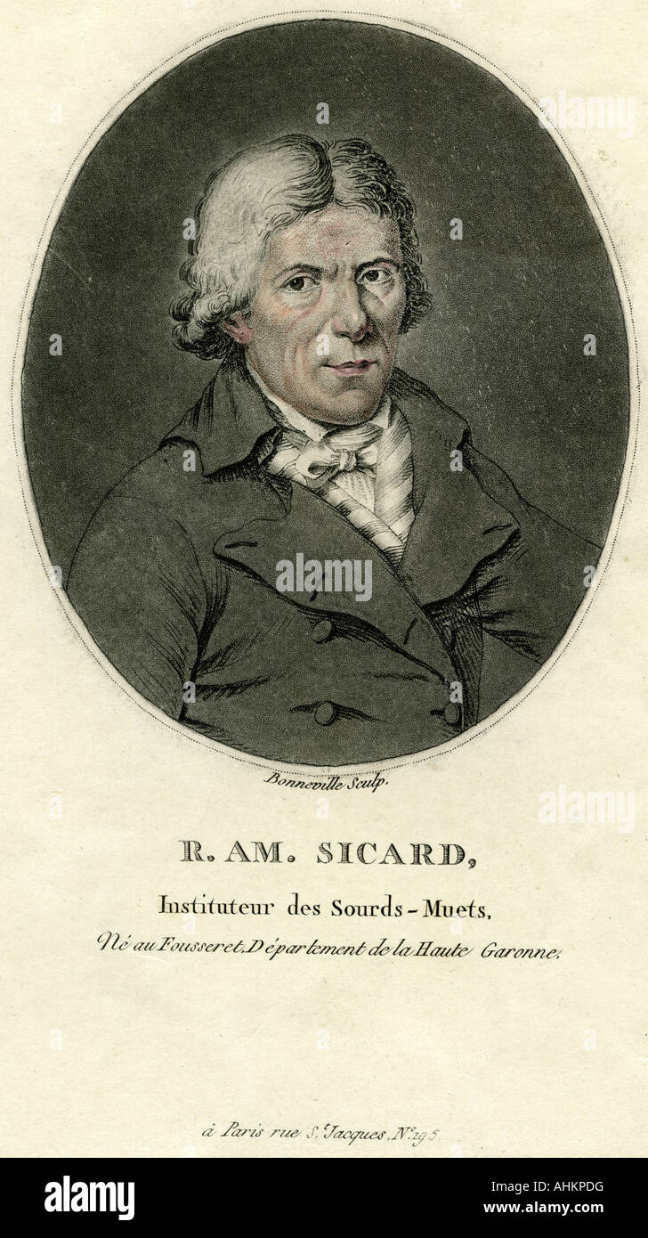 Sicard, Roch-Ambroise Cucurron, 20.9.1742 - 10.5.1822, French clergyman and teacher, portrait in oval, coloured engraving by Bonneville, circa 1800, Artist's Copyright has not to be cleared Stock Photo