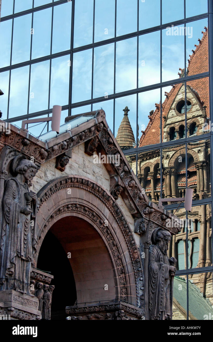 Trinity Church reflected in John Hancock Tower Boston Massachusetts USA