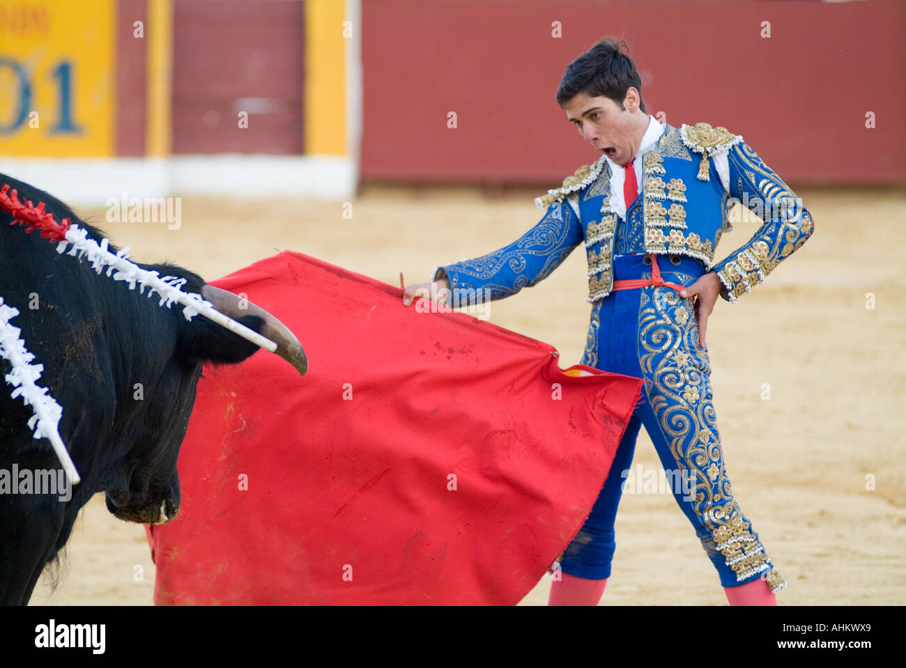 Matador challaging the bull Stock Photo