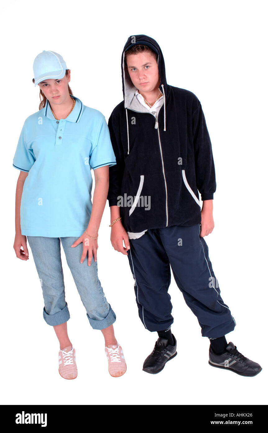 Teenage girl boy dressed chavs hi-res stock photography and images - Alamy