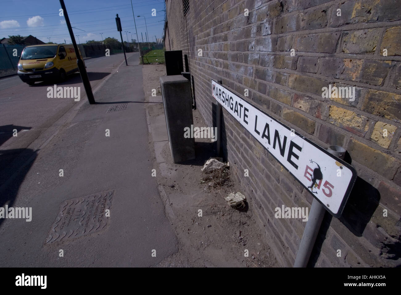 Marshgate Lane road sign site of olympic athletics track Stock Photo