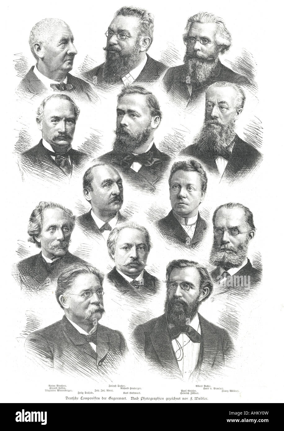 music, composers, portraits, contemporary German composers, engraving, late 19th century, , Stock Photo