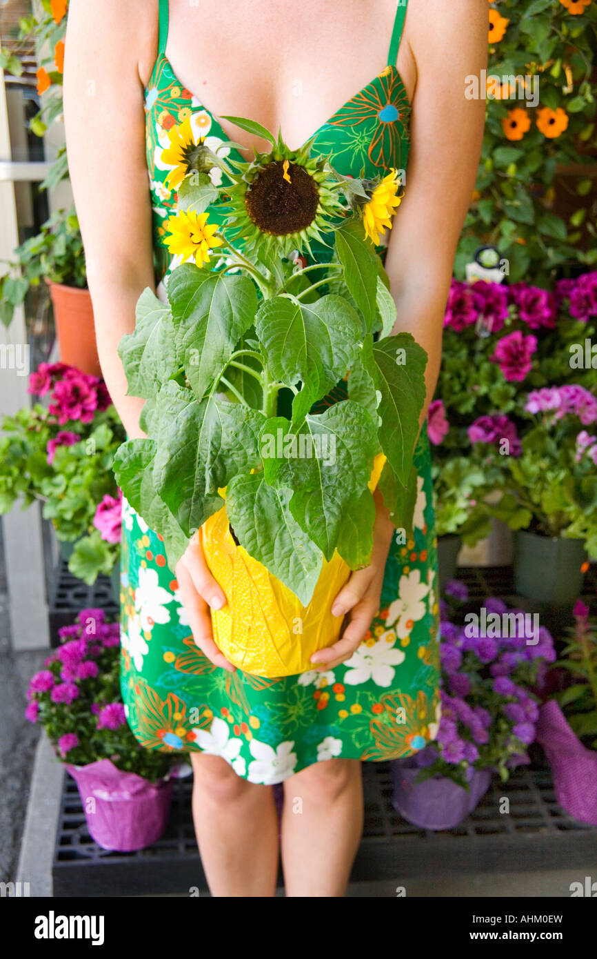 Woman holding potted plant Stock Photo - Alamy