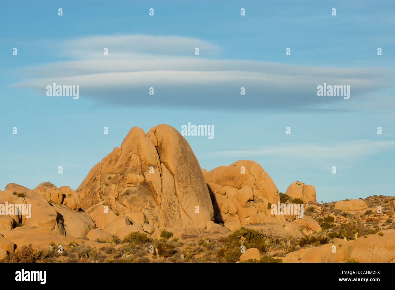 Lenticular cloud in early morning over Jumbo Rocks area of Joshua Tree ...