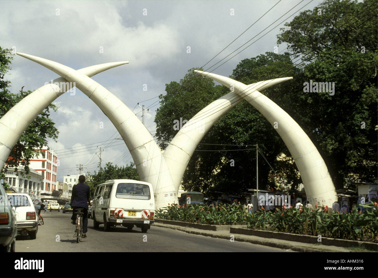 Tusks spanning Moi Avenue Mombasa Kenya East Africa Stock Photo