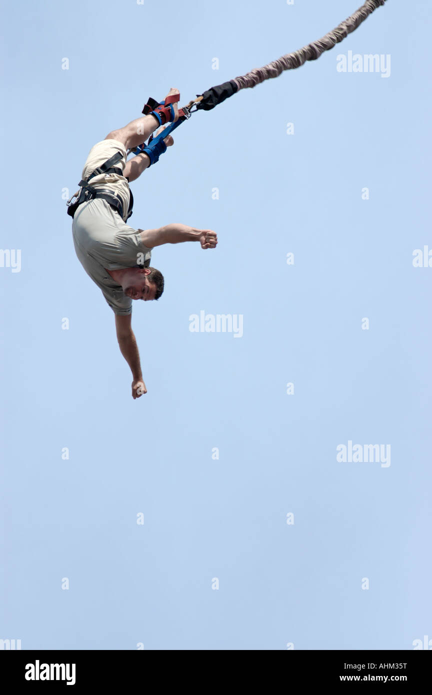 Stock photograph of a man bungee jumping at San Diego County Fair, Del