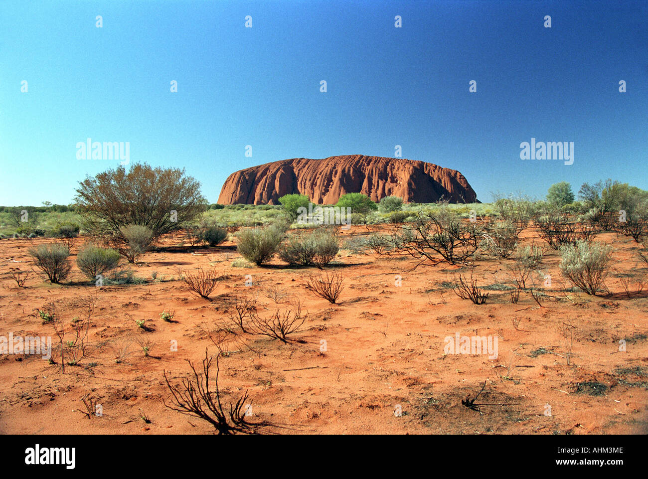 Uluru, Ayers Rock, Red Center, Outback Australia, Kata Tjuta National Park, Red, Blue, Green, Mountain, Nature, Bushes Stock Photo
