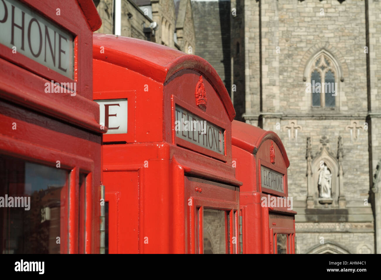 Red Telephone boxes Durham Market Place Durham City UK 2004 Stock Photo