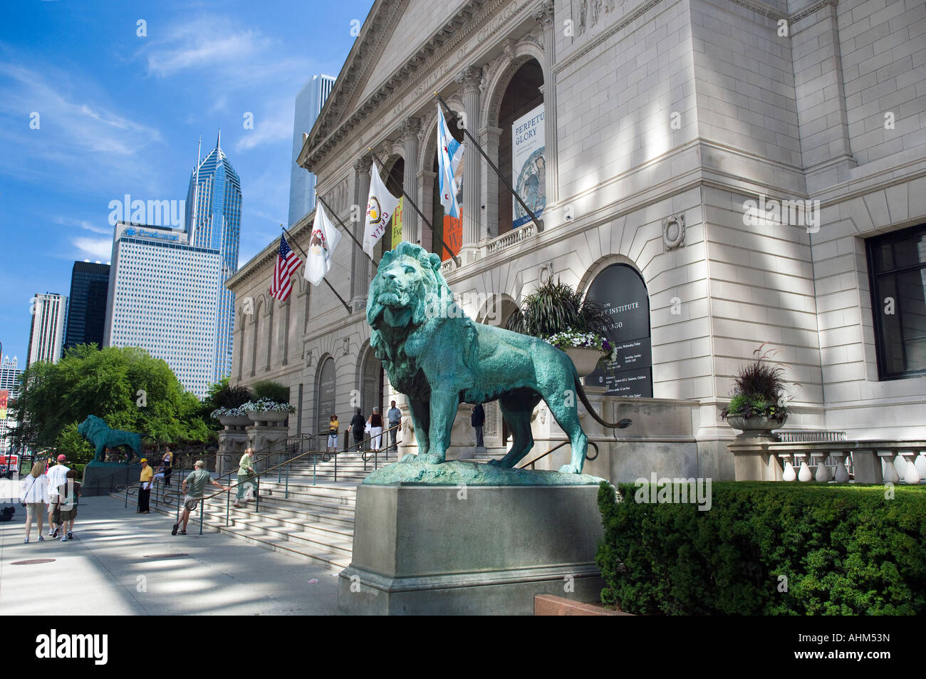 BRONZE LION STATUES (©EDWARD KEMEYS 1893) ENTRANCE ALLERTON BUILDING