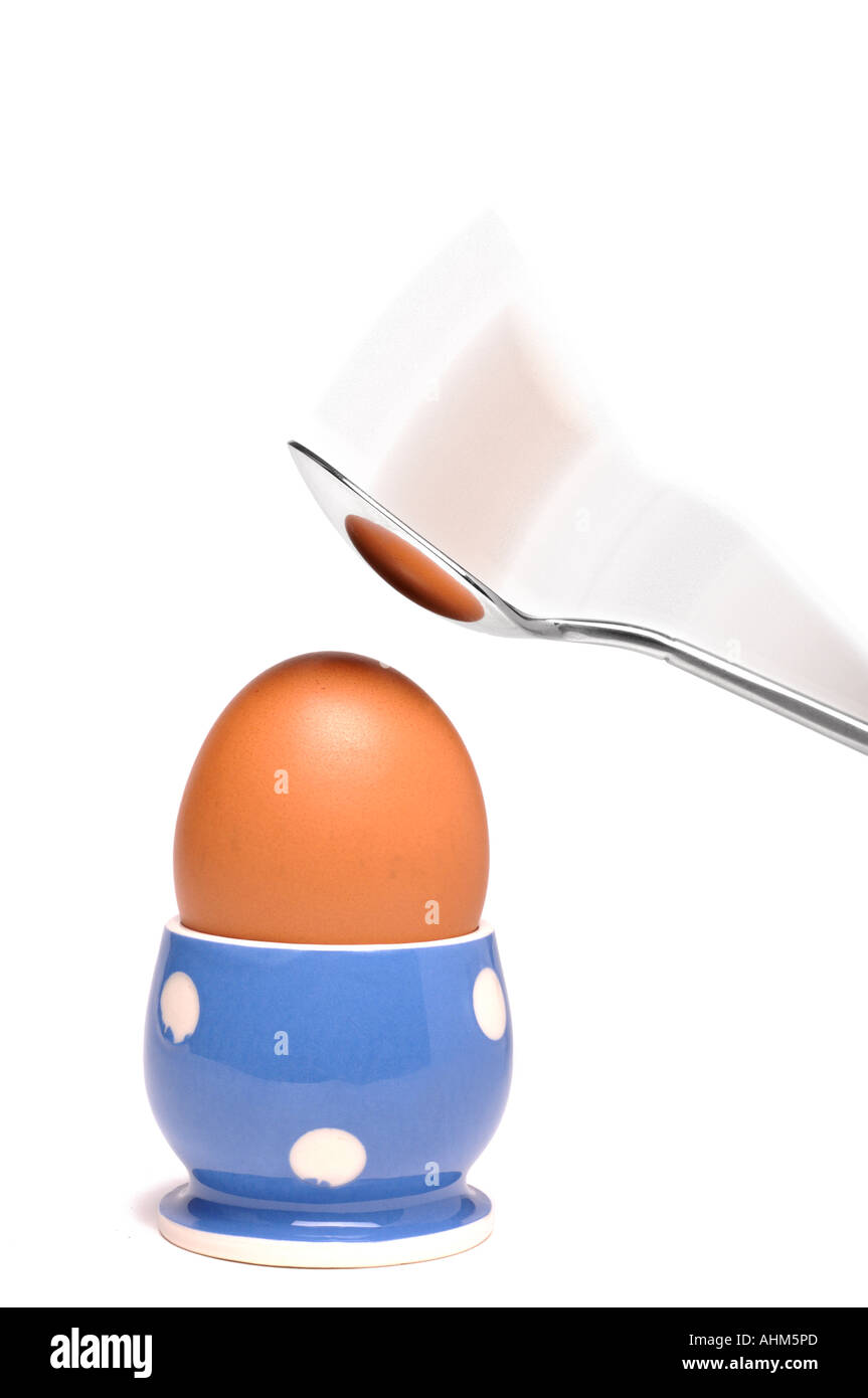 Boiled egg in eggcup Stock Photo