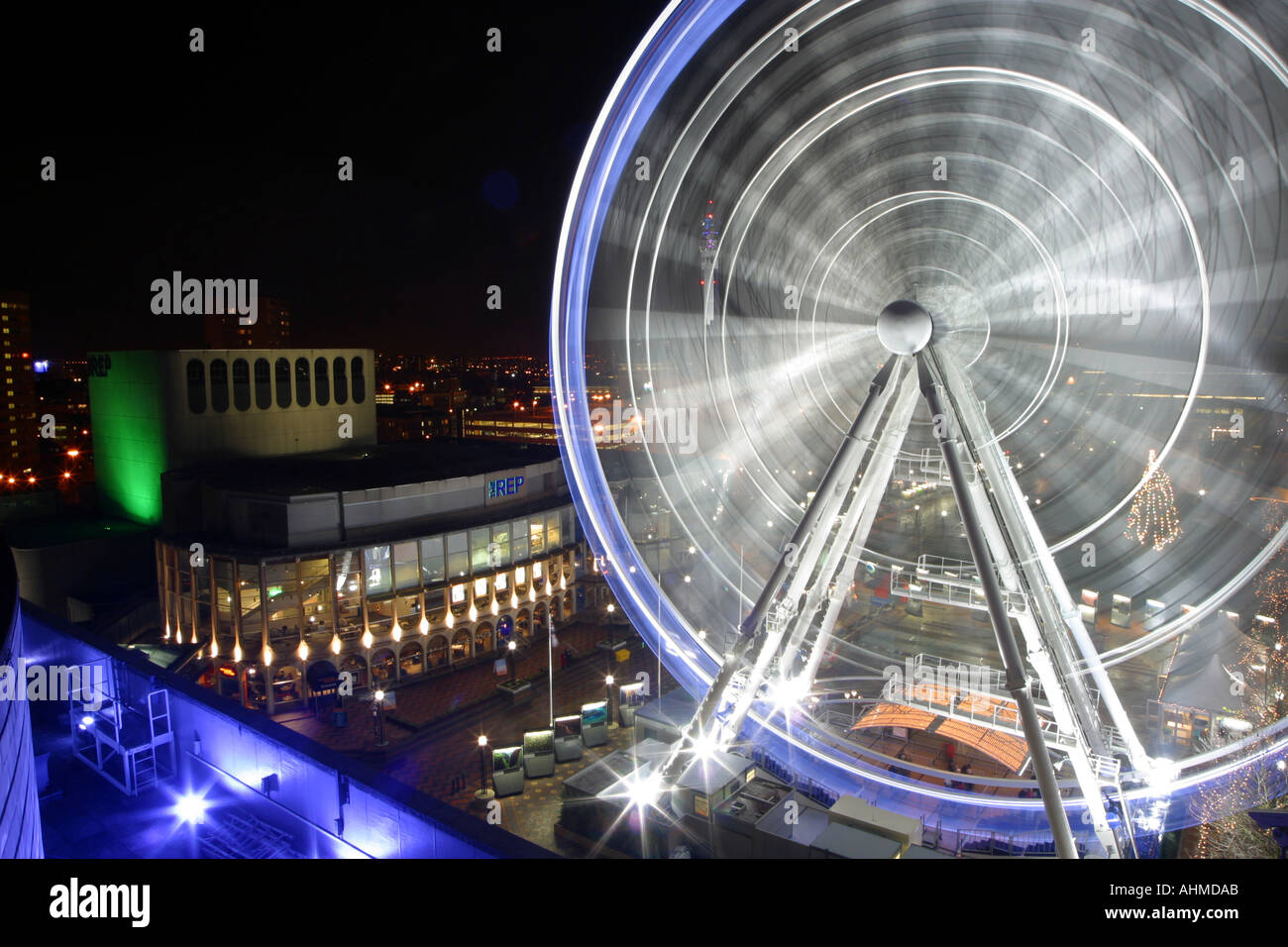 The Birmingham REP Theatre in Centenary Square pictured behind the Birmingham Wheel Ferris Wheel Stock Photo