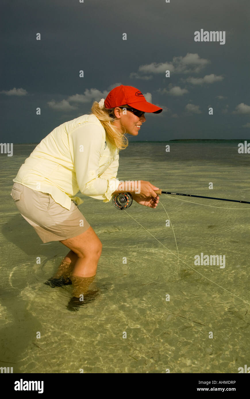Florida keys female fly fishing bonefish hires stock photography and