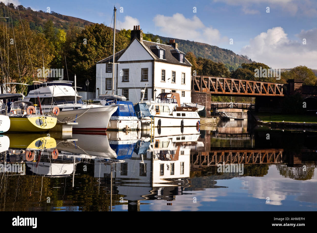 The Forth and Clyde Canal at Bowling On The River Clyde, Scotland Stock