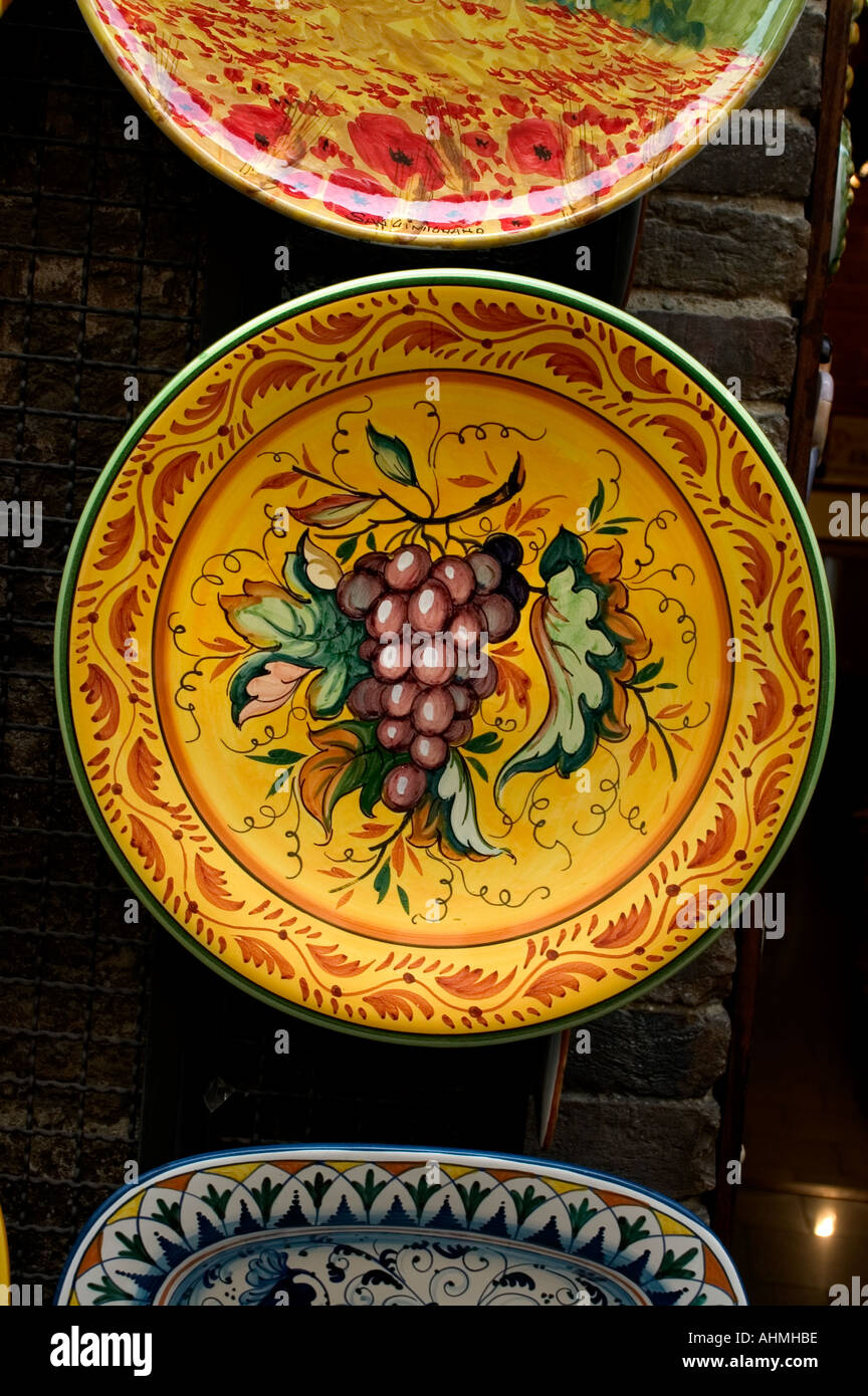 Tuscany Italy ceramic  painted pottery earthenware souvenir grapes Stock Photo