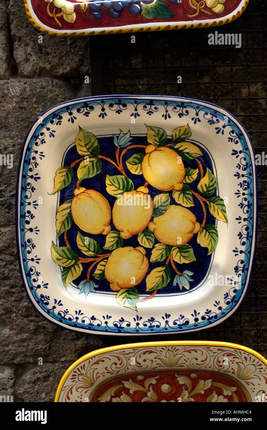 Tuscany Italy ceramic  painted pottery earthenware souvenir lemon lemons Stock Photo