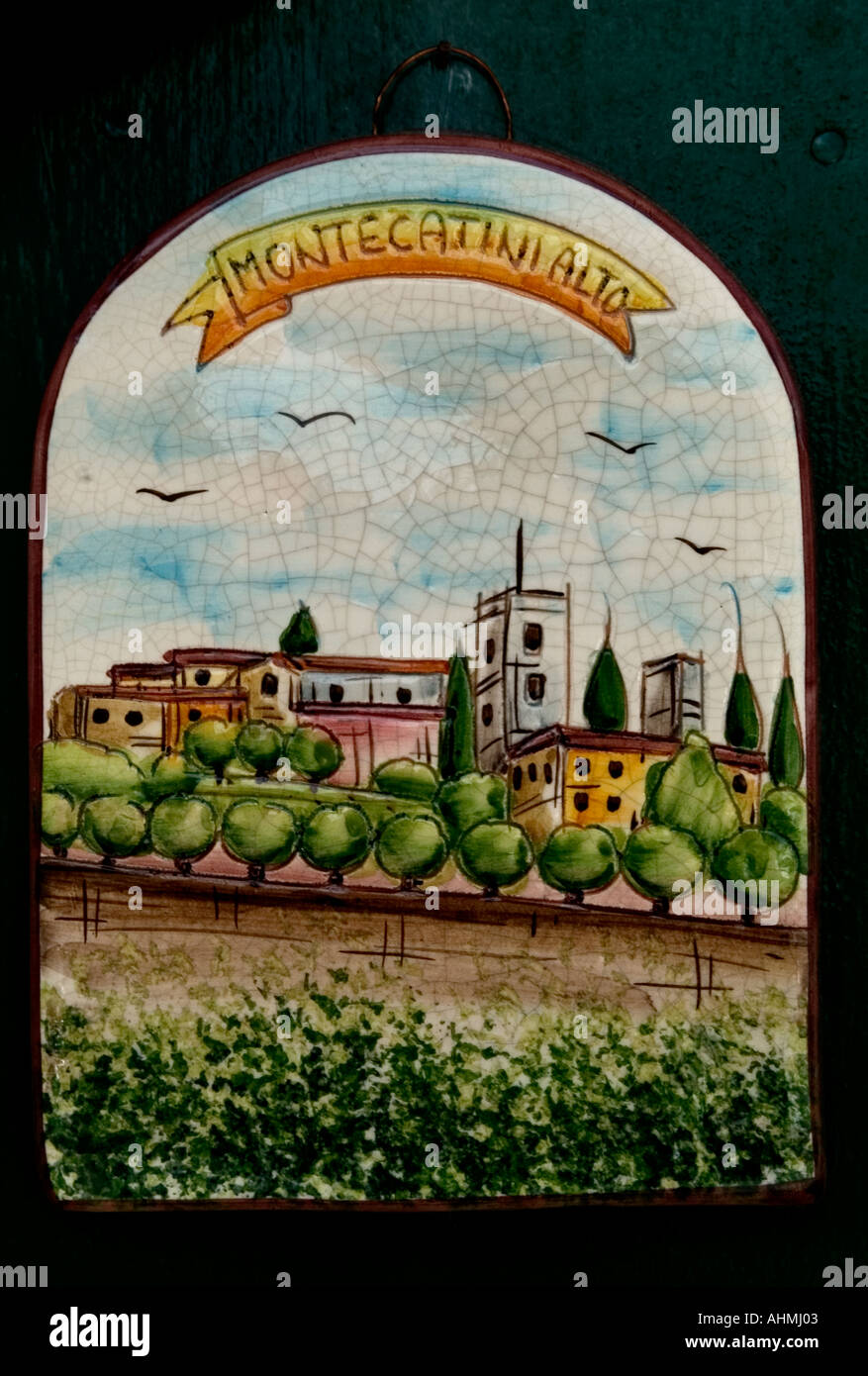 Tuscany Italy ceramic painted pottery earthenware souvenir tile Stock Photo