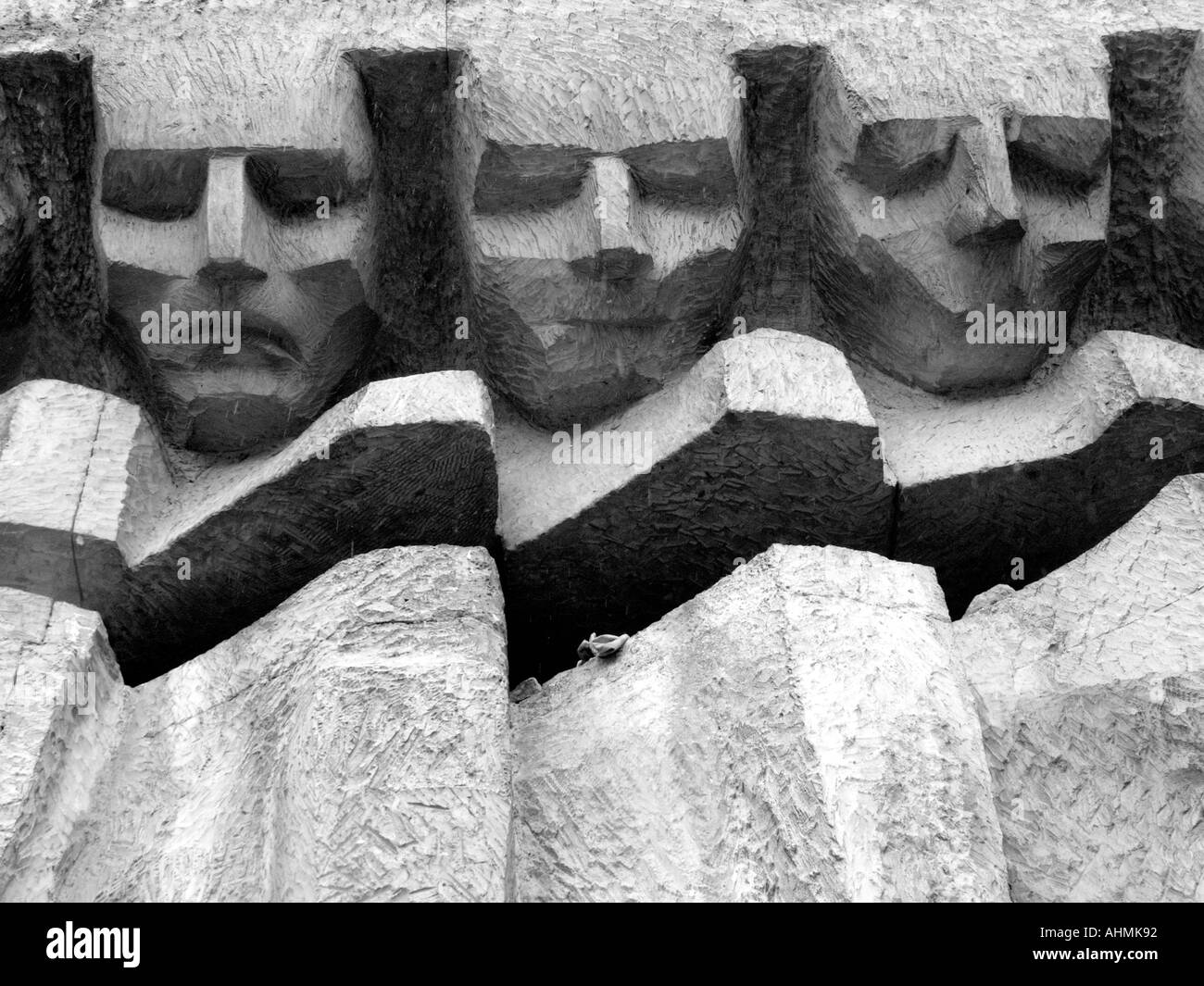 heads on a memorial to holocaust victims at plaszow nazi cincentration camp Stock Photo