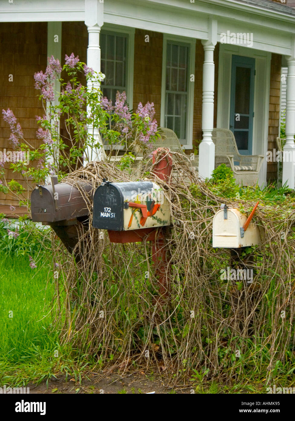 mailboxes outside house in sandwich cape cod massachussetts usa Stock Photo