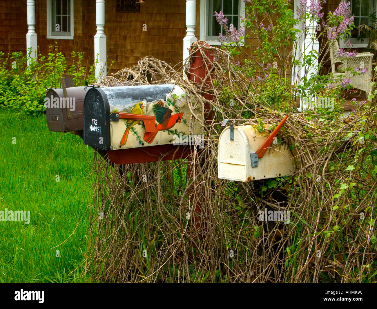 Mailboxes outside house in Sandwich Cape Cod Massachussetts usa Stock Photo