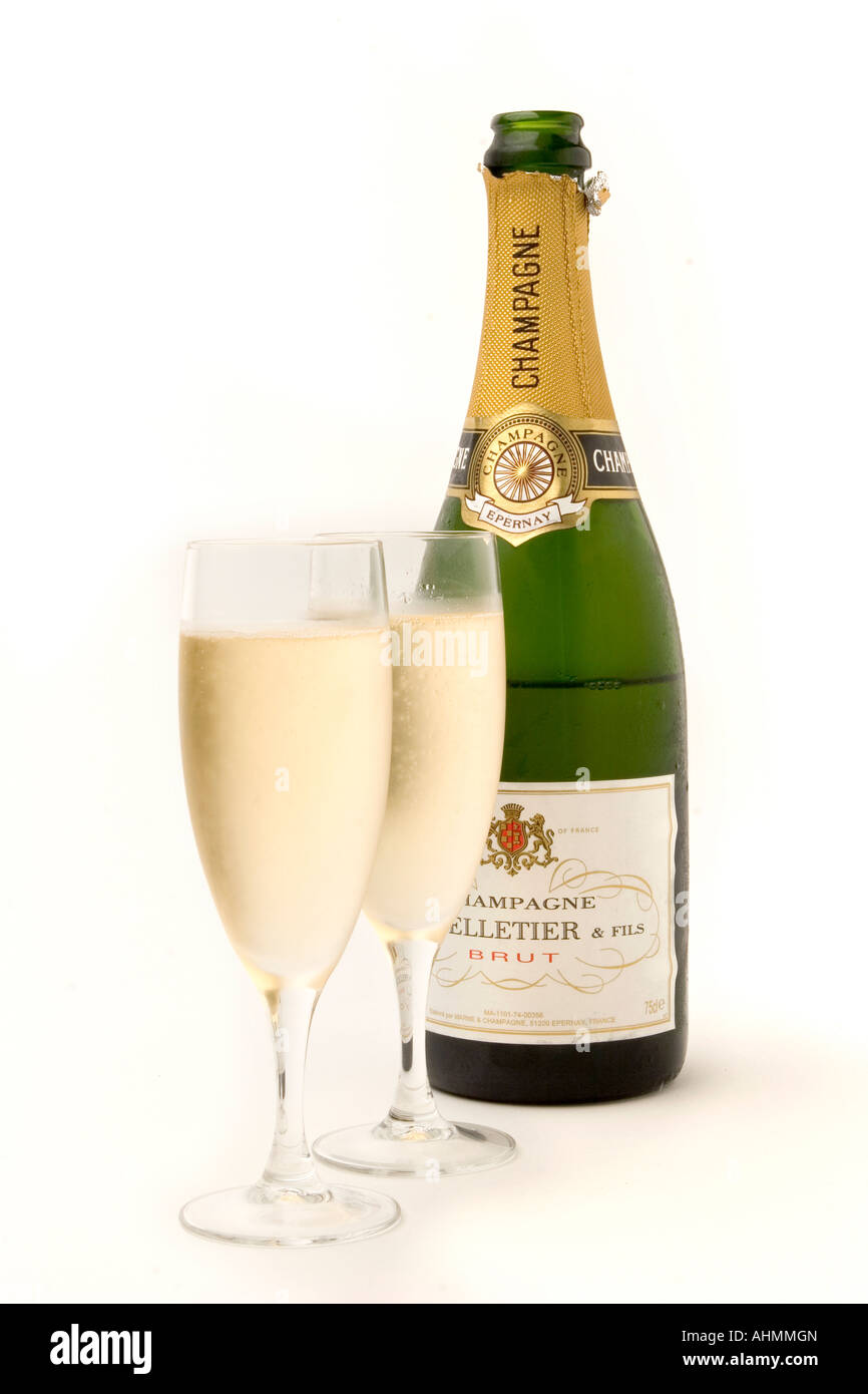drink two glasses of chilled champagne with bottle Stock Photo Alamy