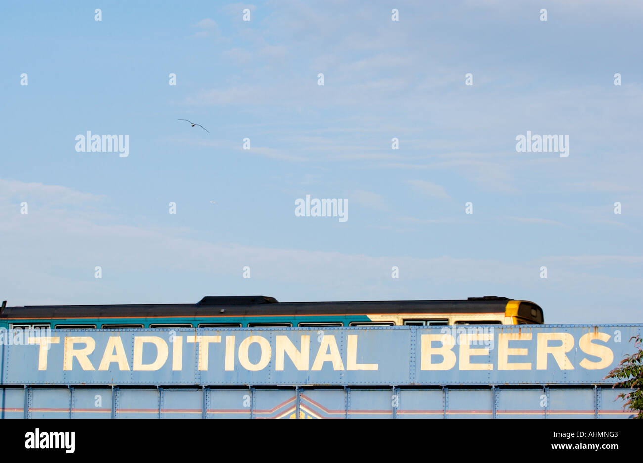 TRADITIONAL BEERS advertising on railway bridge in Cardiff South Wales
