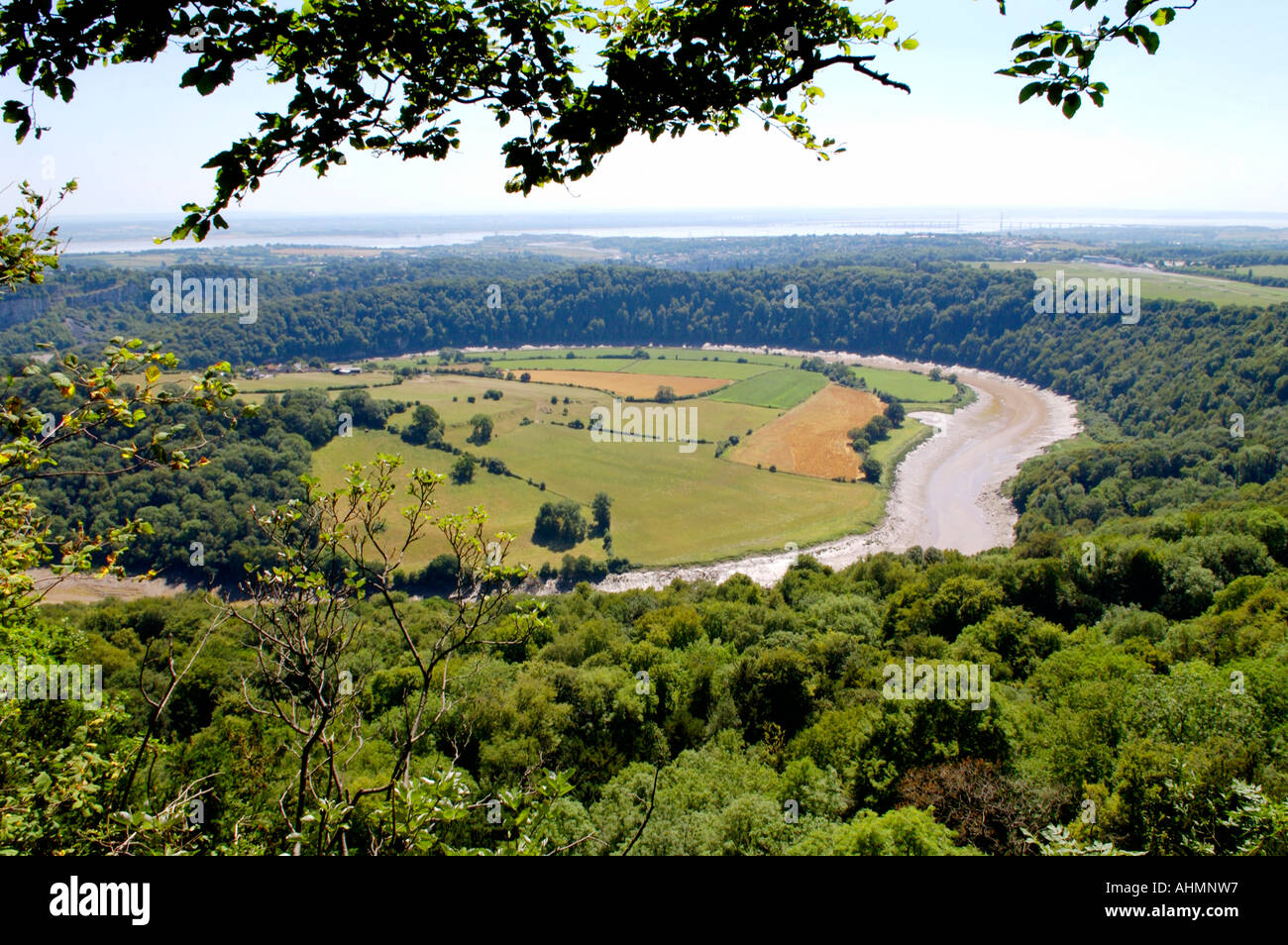 View over lower River Wye Valley from Eagles Nest viewpoint at Wyndcliff near Chepstow Monmouthshire South East Wales UK Stock Photo