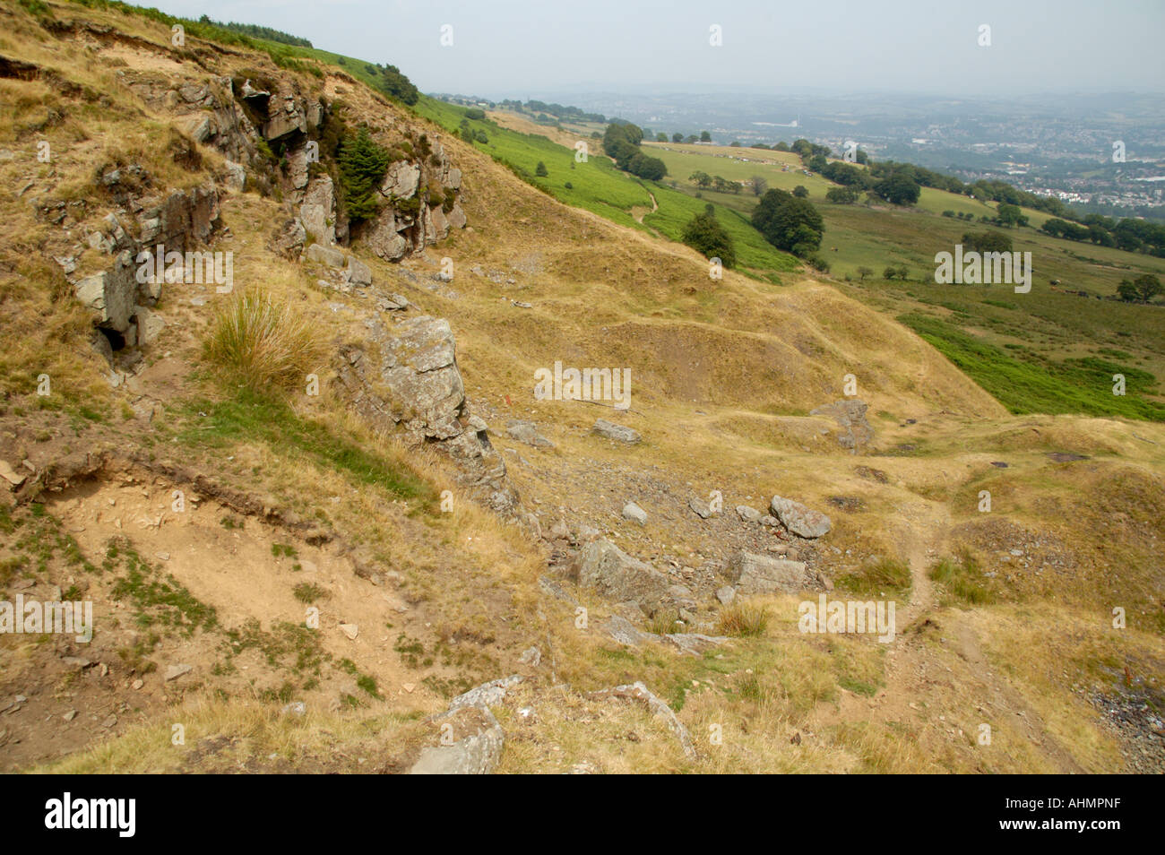 Site of former Henllys Quarry above Upper Cwmbran Torfaen South East Wales UK Stock Photo