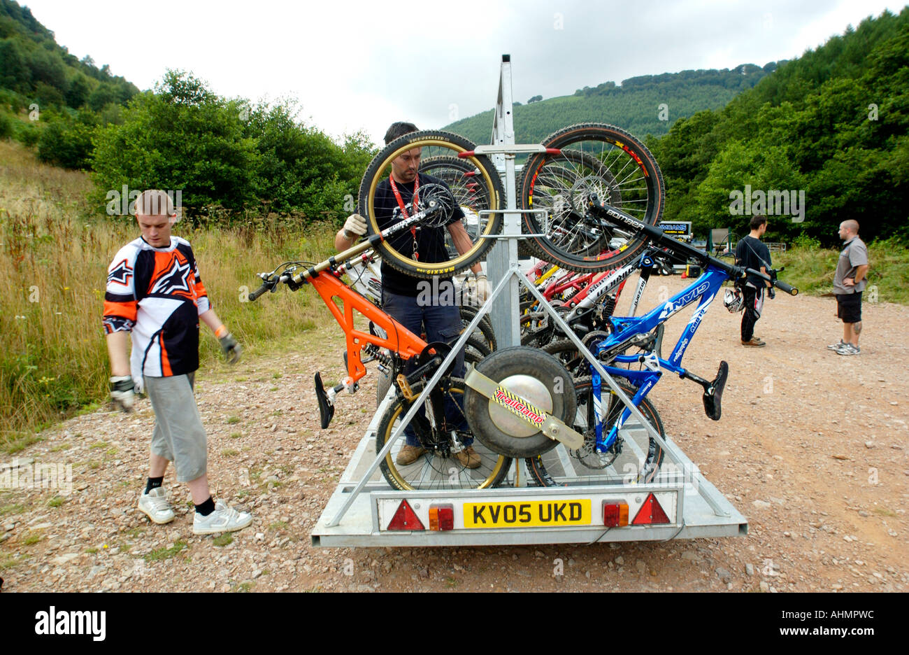 Cwmdown downhill uplift trailer at Cwmcarn Forest Drive, South Wales