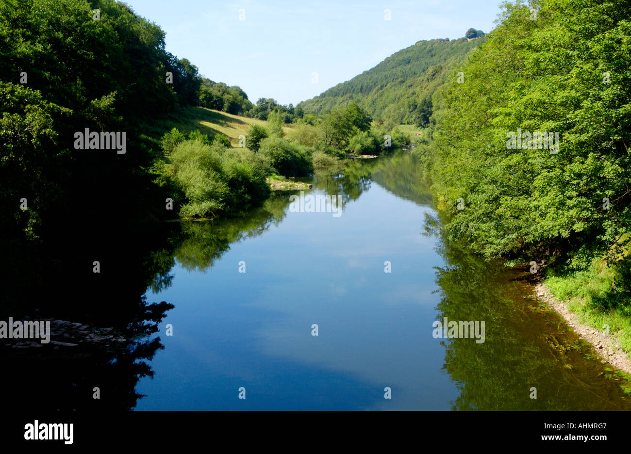 River Wye at Redbrook viewed from Penallt railway bridge Monmouthshire South East Wales UK Stock Photo