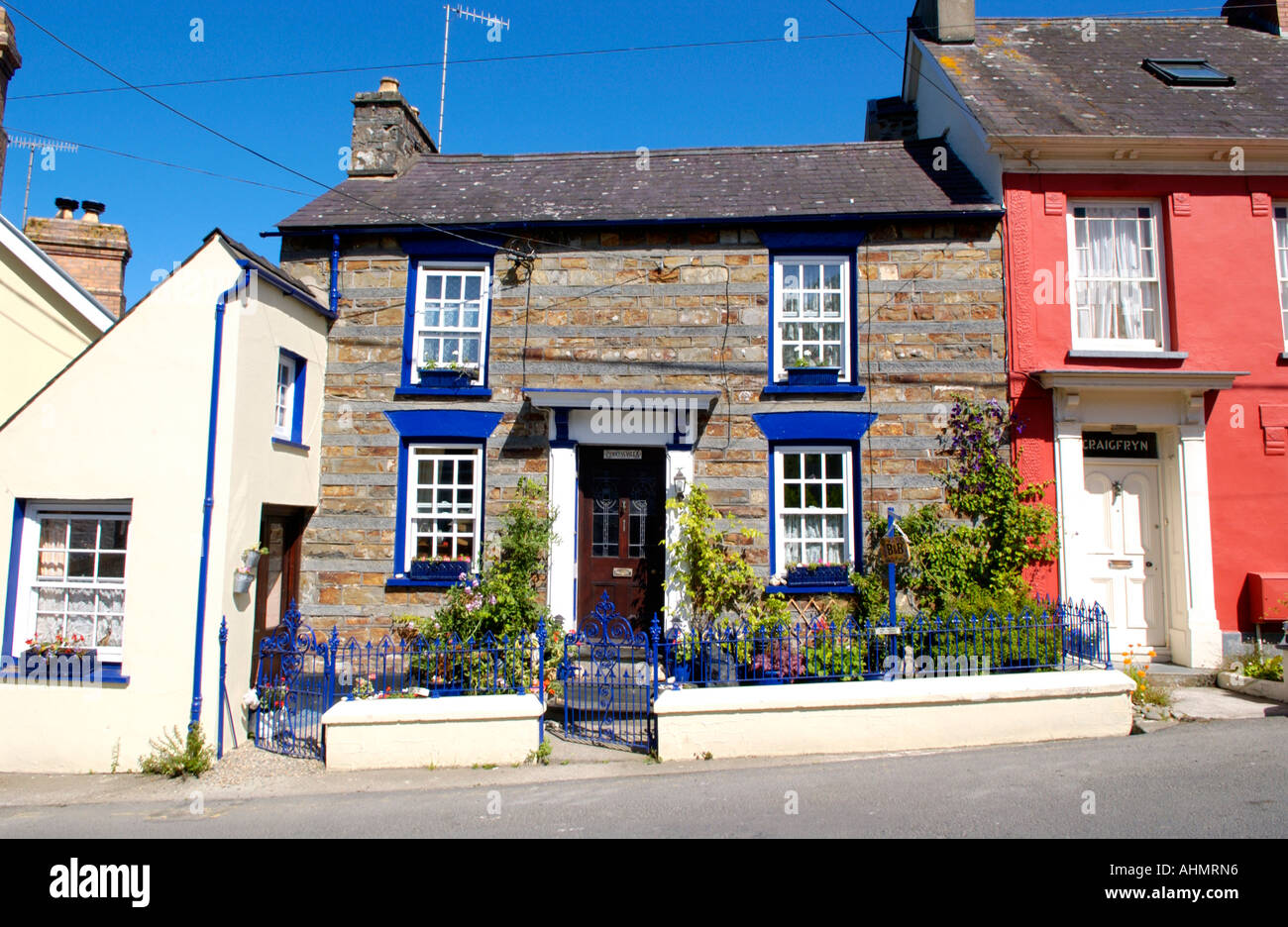 Traditional stone built terraced cottage in the Welsh village of St Dogmaels Pembrokeshire West Wales UK Stock Photo