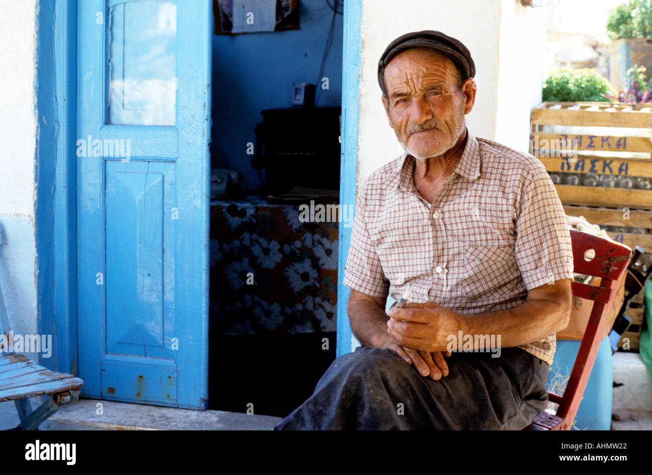 greece greek faces an old man in the dodecanese island of arki Stock ...