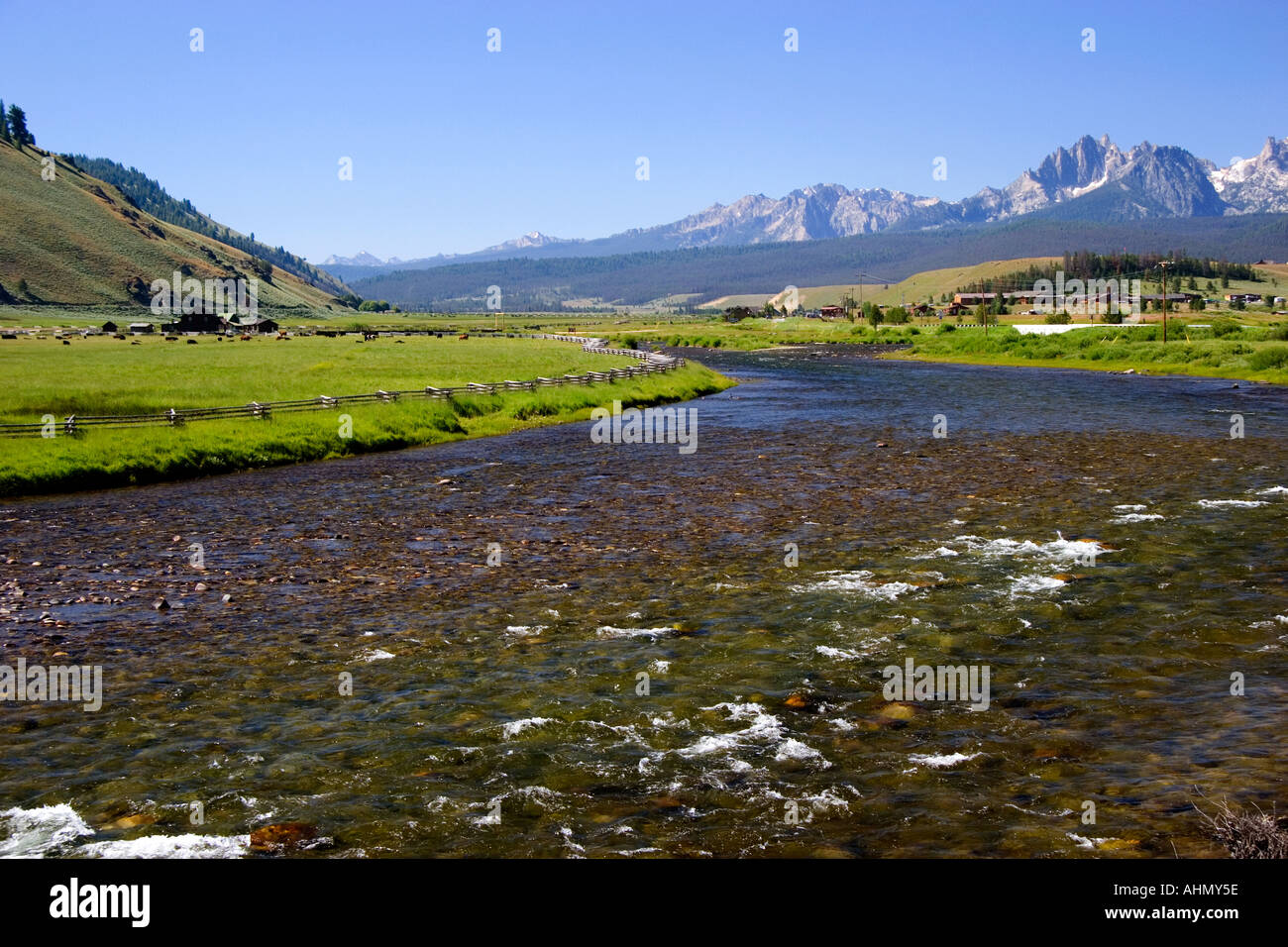 Salmon River and Sawtooth Mountains in Stanley Idaho Stock Photo Alamy