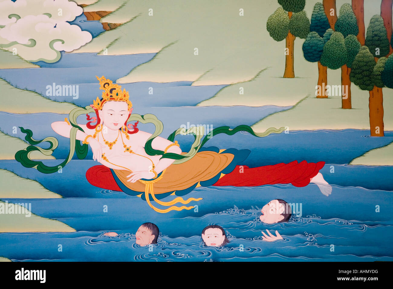 Buddhist Enlightenment Stupa Scene from mural of the life of Buddha ...