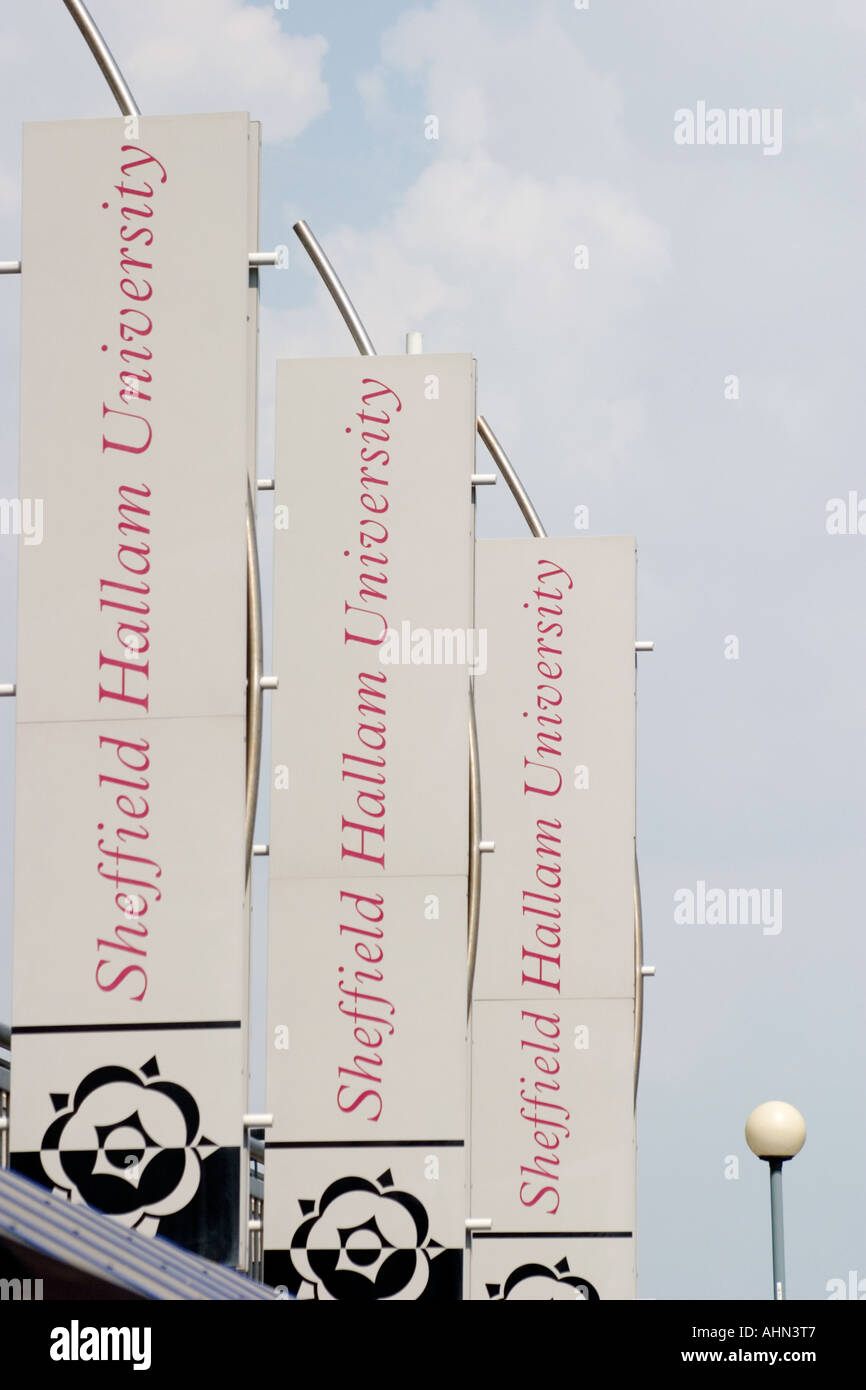 Banner signs for Sheffield Hallam University Stock Photo Alamy