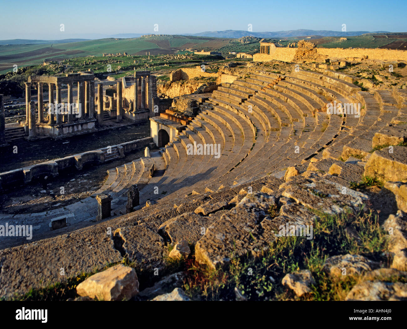 Theatre at Roman ruins of Dougga near Teboursouk Tunisia Stock Photo