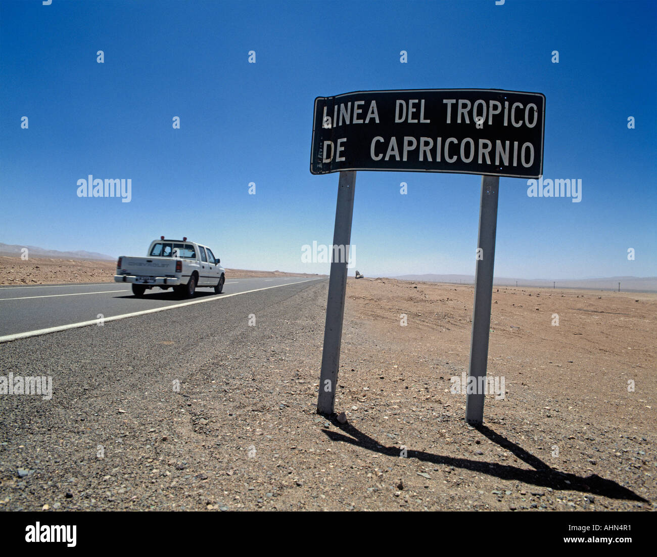 Atacama desert Chile Sign marking the Tropic of Capricorn Stock Photo