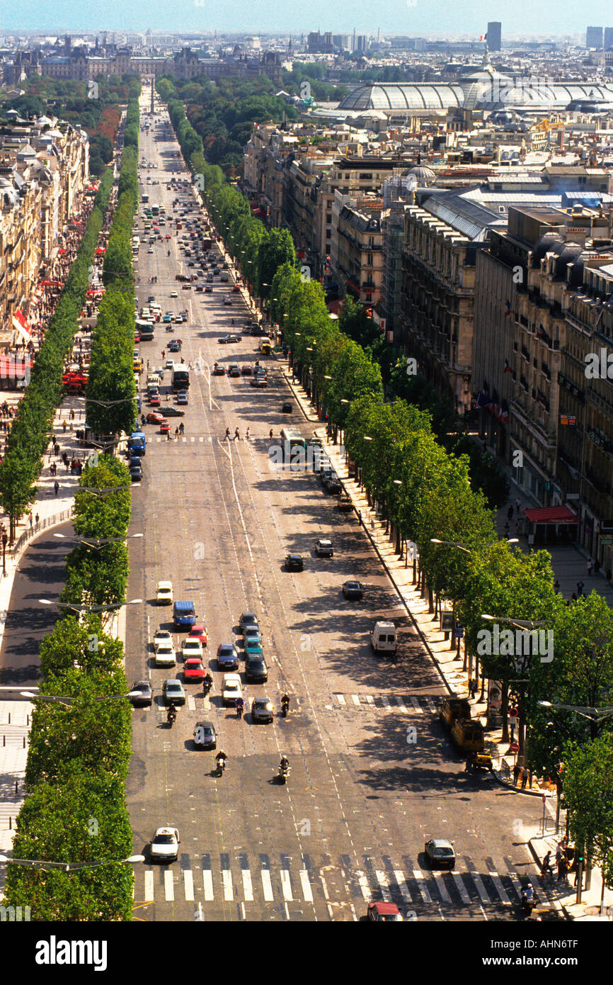 France Paris The Avenue des Champs Elysees Tree Lined Boulevard Europe ...