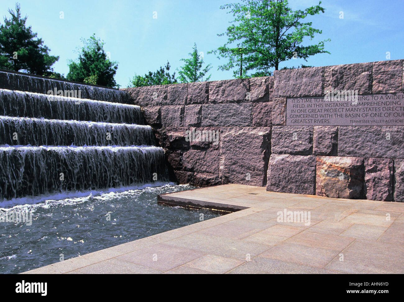 USA Washington DC The Franklin Delano Roosevelt Memorial Waterfall Stock Photo