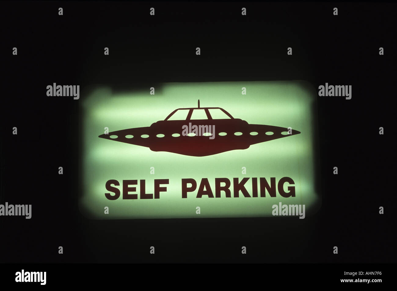 UFO self parking sign Little AleInn Rachel Nevada Stock Photo